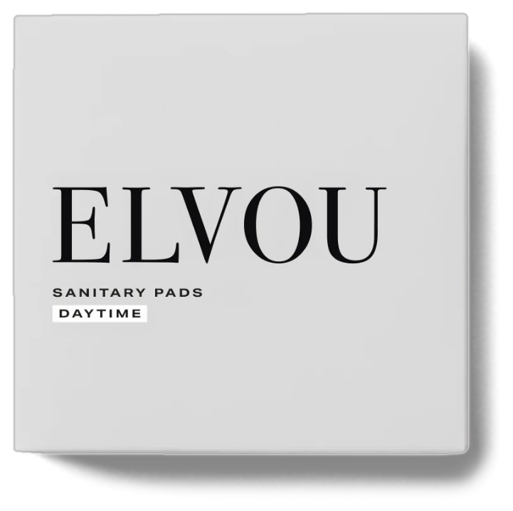 A white box of Elvou sanitary pads
