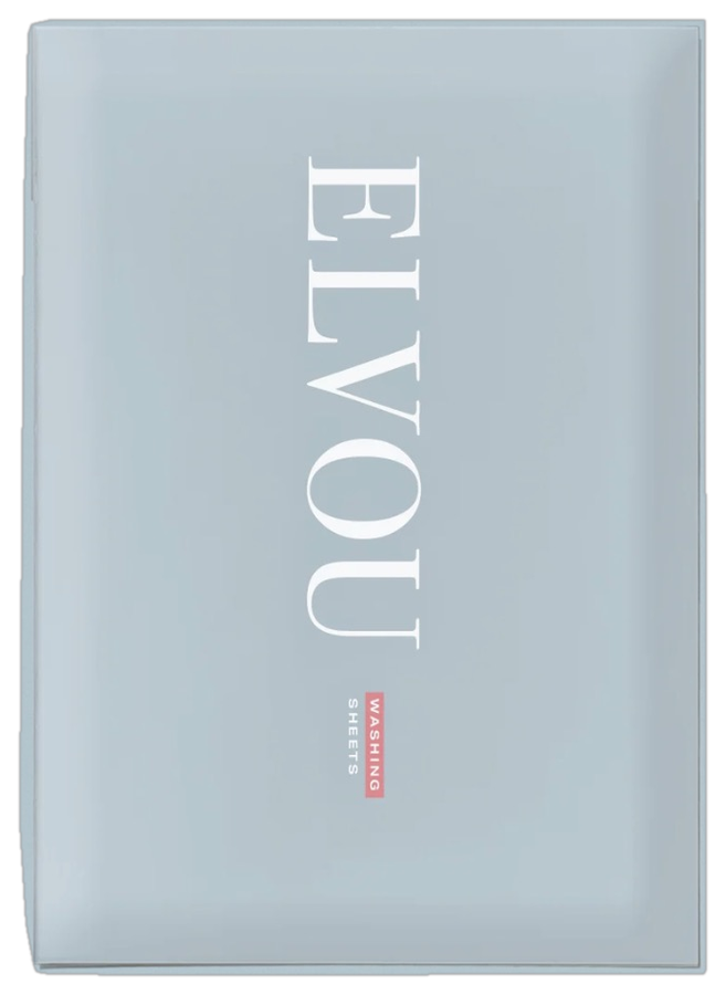 A light blue sachet of Elvou washing sheets