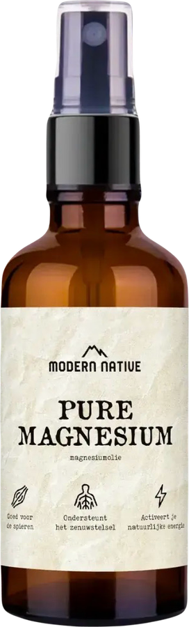 Een bruin sprayflesje magnesiumolie van Modern Native