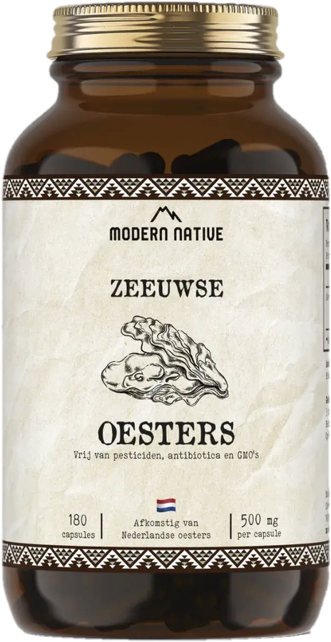 Een bruine glazen pot Zeeuwse oesters van Modern Native