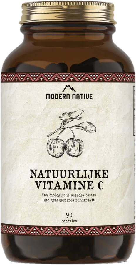 Een bruine glazen pot natuurlijke vitamine C van Modern Native